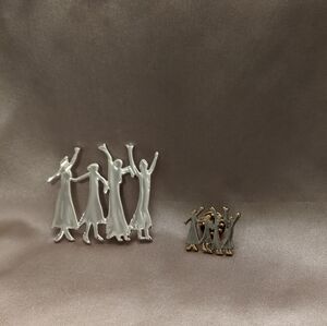 Set of Two Silver Pins, Four Women Together